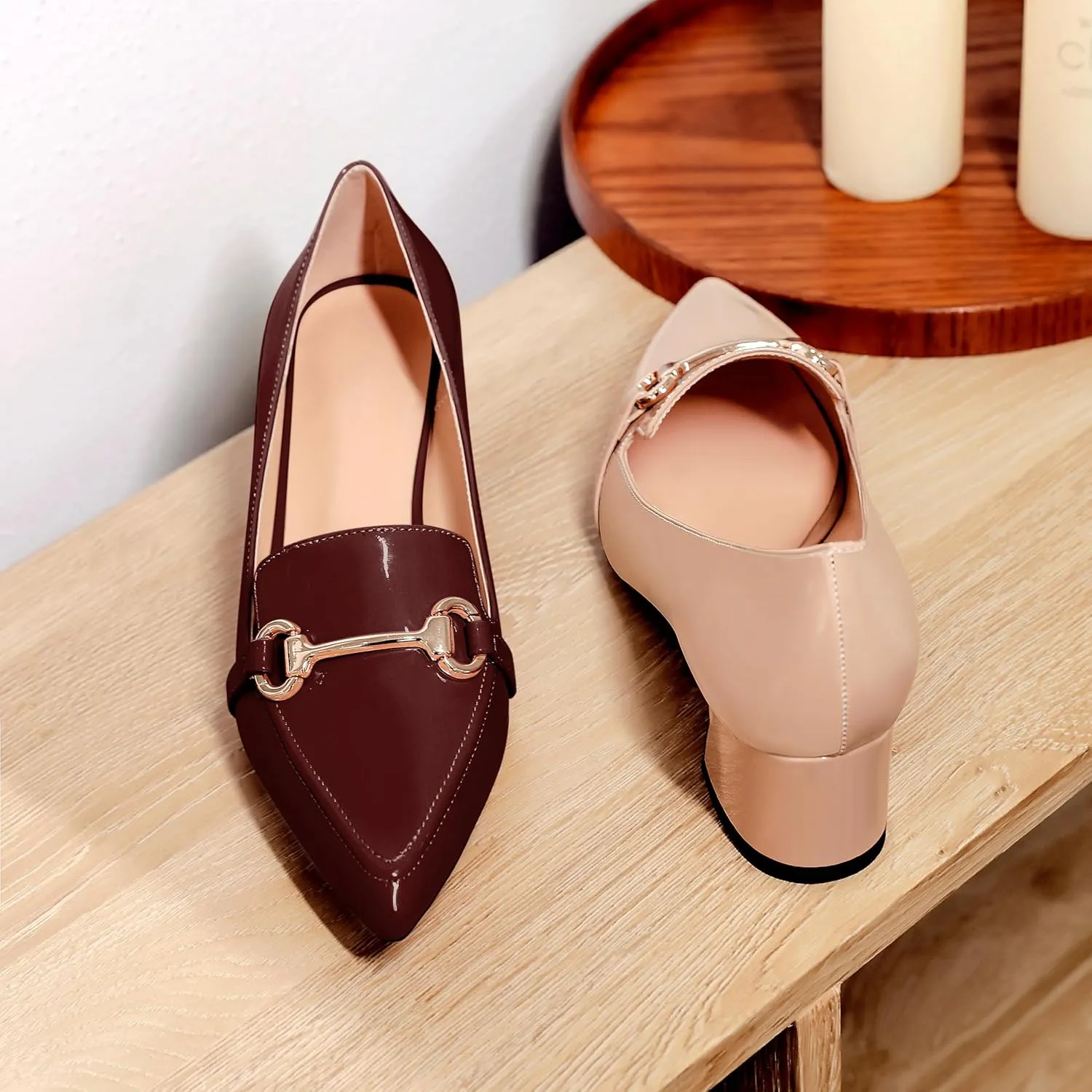 Joseywade Low Block Chunky Heels Slip on 2 Inch Women's Pointed Toe Pumps Loafers Closed Toe Shoes