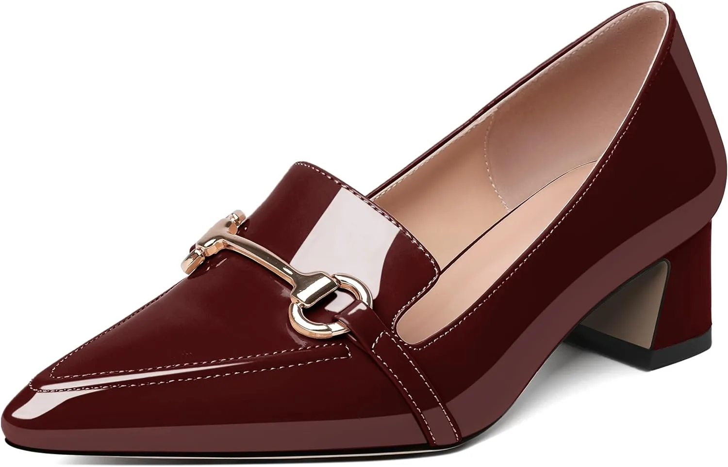 Joseywade Low Block Chunky Heels Slip on 2 Inch Women's Pointed Toe Pumps Loafers Closed Toe Shoes