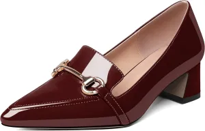 Joseywade Low Block Chunky Heels Slip on 2 Inch Women's Pointed Toe Pumps Loafers Closed Toe Shoes