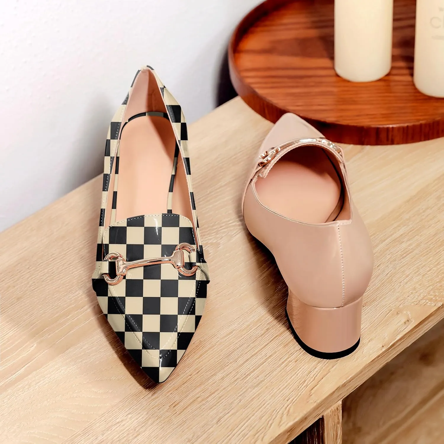 Joseywade Low Block Chunky Heels Slip on 2 Inch Women's Pointed Toe Pumps Loafers Closed Toe Shoes