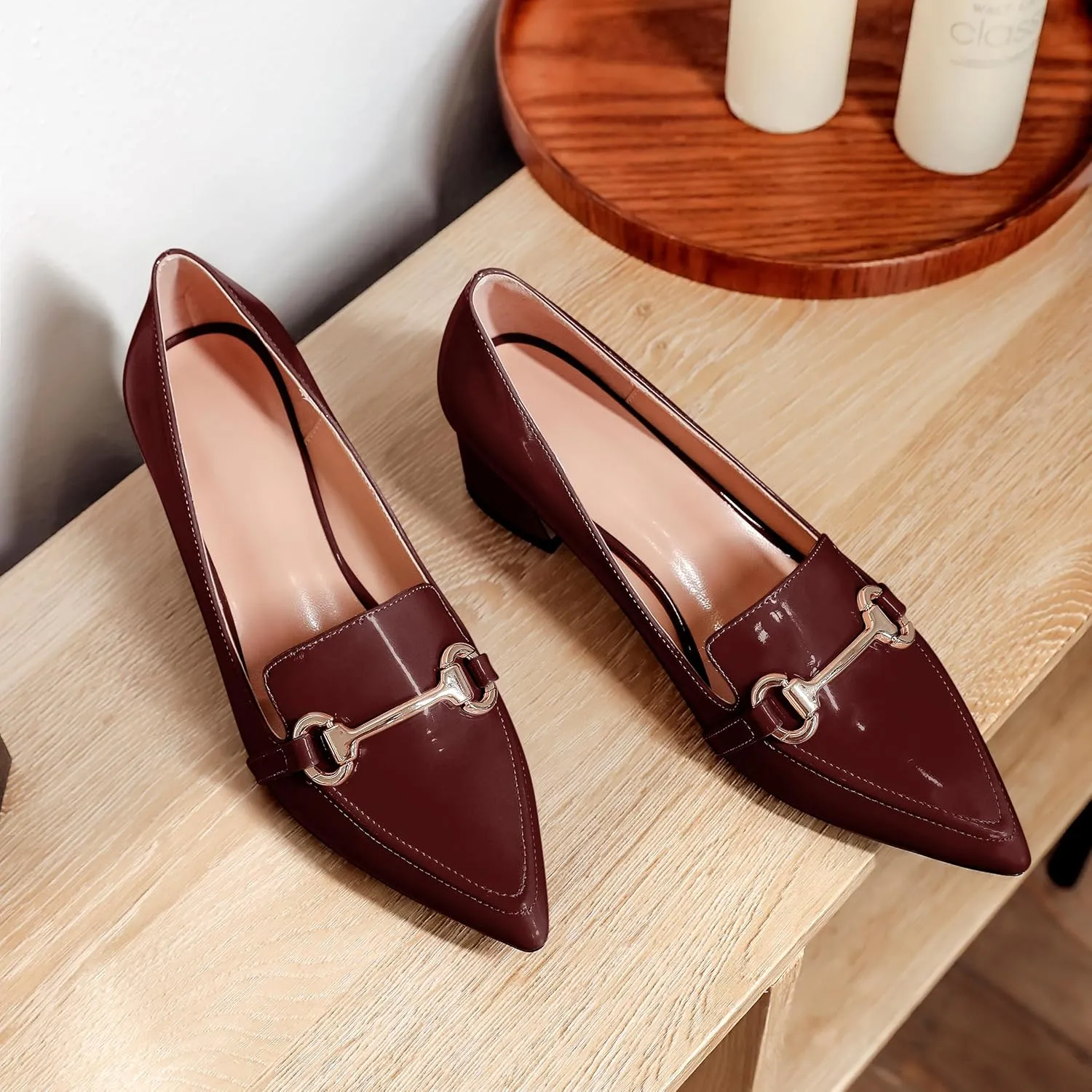 Joseywade Low Block Chunky Heels Slip on 2 Inch Women's Pointed Toe Pumps Loafers Closed Toe Shoes