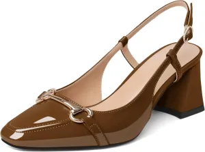 Joseywade Slingback Low Block Chunky Heels Pumps Slanted Heels Loafers 2.5" Closed Toe Shoes Women Heeled Sandals
