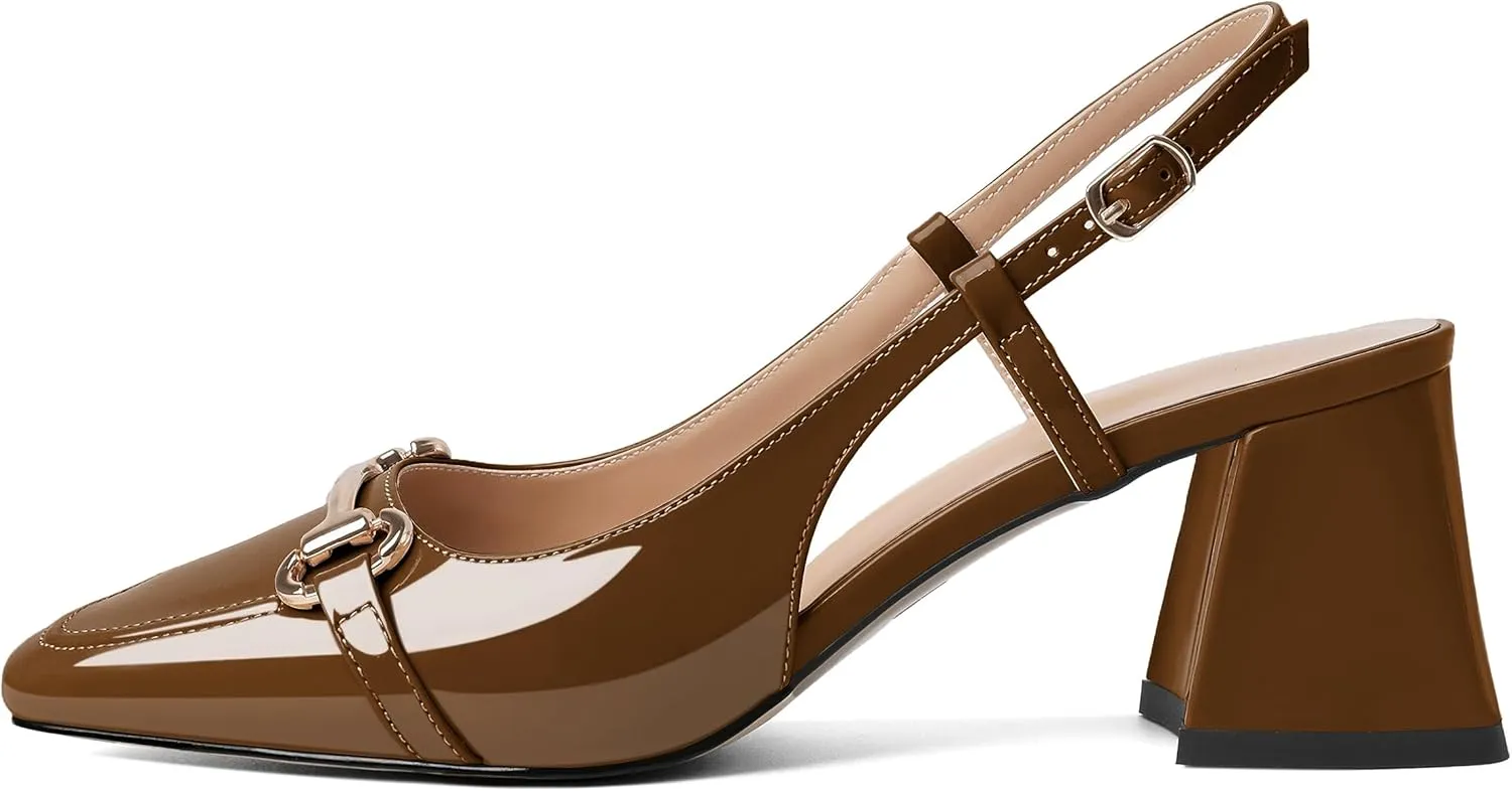 Joseywade Slingback Low Block Chunky Heels Pumps Slanted Heels Loafers 2.5" Closed Toe Shoes Women Heeled Sandals