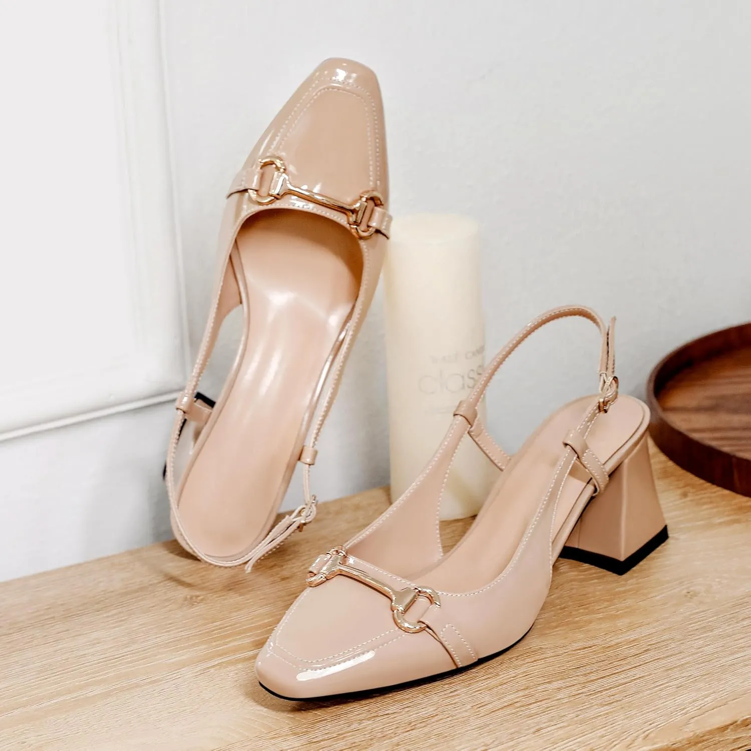 Joseywade Slingback Low Block Chunky Heels Pumps Slanted Heels Loafers 2.5" Closed Toe Shoes Women Heeled Sandals