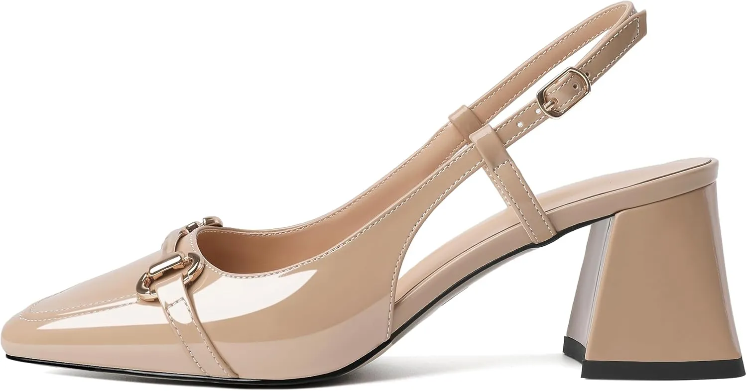 Joseywade Slingback Low Block Chunky Heels Pumps Slanted Heels Loafers 2.5" Closed Toe Shoes Women Heeled Sandals