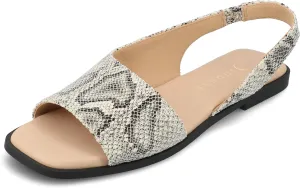 Journee Collection Women's Brinsley Slingback Flat Sandals, Snake, 10 Wide