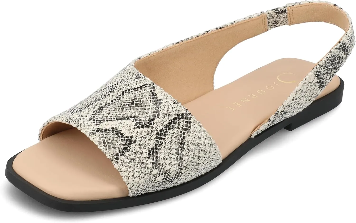 Journee Collection Women's Brinsley Slingback Flat Sandals, Snake, 10 Wide