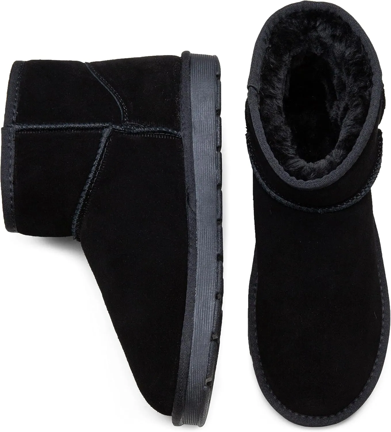 Jousen Men's Winter Boots Suede Snow Boot Leather Mid-calf Shoes Fur Lining