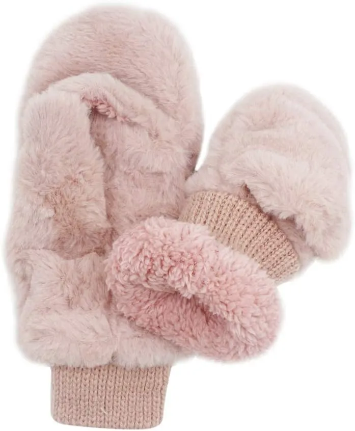 JUMISEE Women Winter Faux Fur Flip Cover Mittens Warm Soft Half Finger Fingerless Gloves