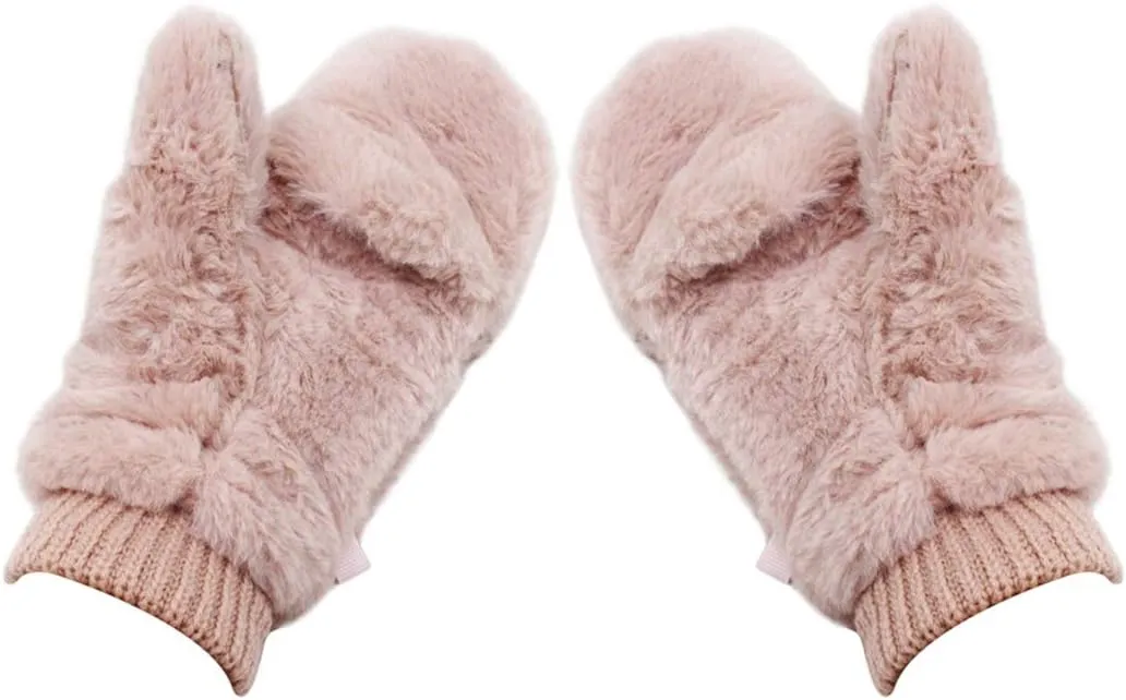 JUMISEE Women Winter Faux Fur Flip Cover Mittens Warm Soft Half Finger Fingerless Gloves