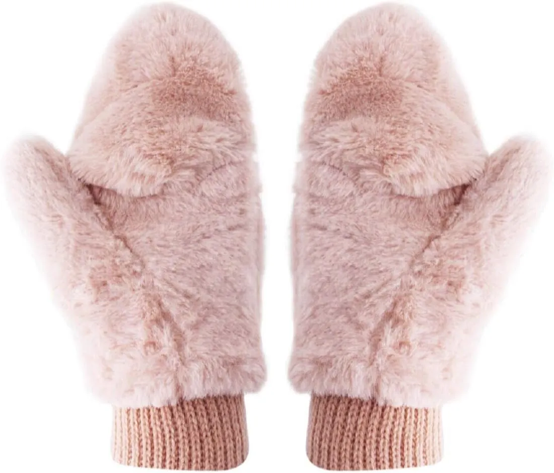 JUMISEE Women Winter Faux Fur Flip Cover Mittens Warm Soft Half Finger Fingerless Gloves