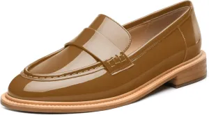 JUSTDANNI Loafers for Women Slip On Shoes with Round Toe 1.2-Inch Low Chunky Block Heel Patent Comfortable Casual Dress Pump Shoes for Wedding Party Work Shopping Dating