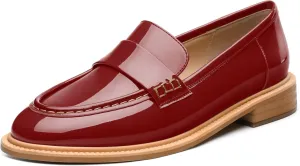 JUSTDANNI Loafers for Women Slip On Shoes with Round Toe 1.2-Inch Low Chunky Block Heel Patent Comfortable Casual Dress Pump Shoes for Wedding Party Work Shopping Dating