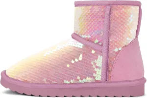 K KomForme Girls Winter Boots Sparkle Sequins Warm Snow Shoes Fur Lined Lightweight Comfy (Toddler/Little Kids/Big Kids)