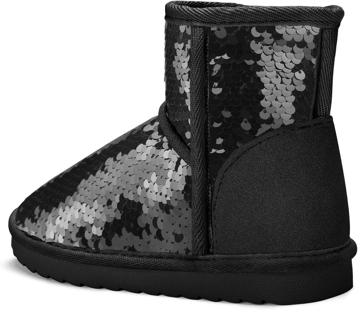K KomForme Girls Winter Boots Sparkle Sequins Warm Snow Shoes Fur Lined Lightweight Comfy (Toddler/Little Kids/Big Kids)