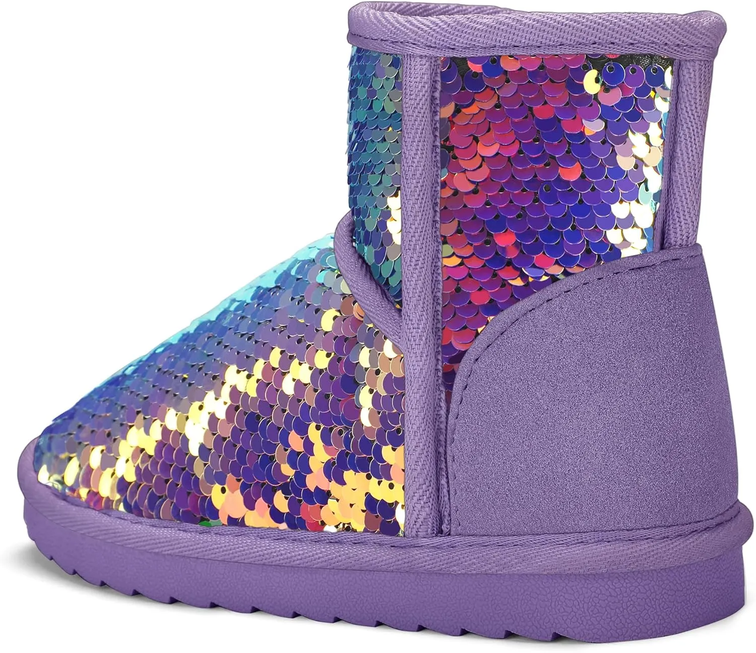 K KomForme Girls Winter Boots Sparkle Sequins Warm Snow Shoes Fur Lined Lightweight Comfy (Toddler/Little Kids/Big Kids)