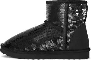 K KomForme Girls Winter Boots Sparkle Sequins Warm Snow Shoes Fur Lined Lightweight Comfy (Toddler/Little Kids/Big Kids)