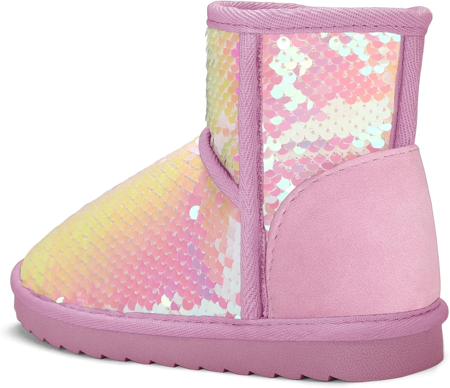 K KomForme Girls Winter Boots Sparkle Sequins Warm Snow Shoes Fur Lined Lightweight Comfy (Toddler/Little Kids/Big Kids)
