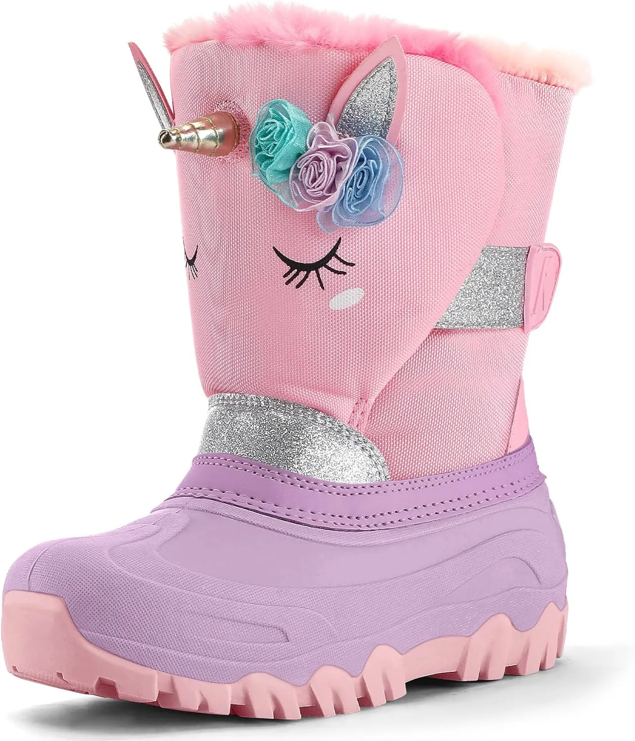 K KomForme Waterproof Girls Snow Boots with Faux Fur Lining, Warm Winter Shoes for Kids (Toddler/Little Kid/Big Kid)