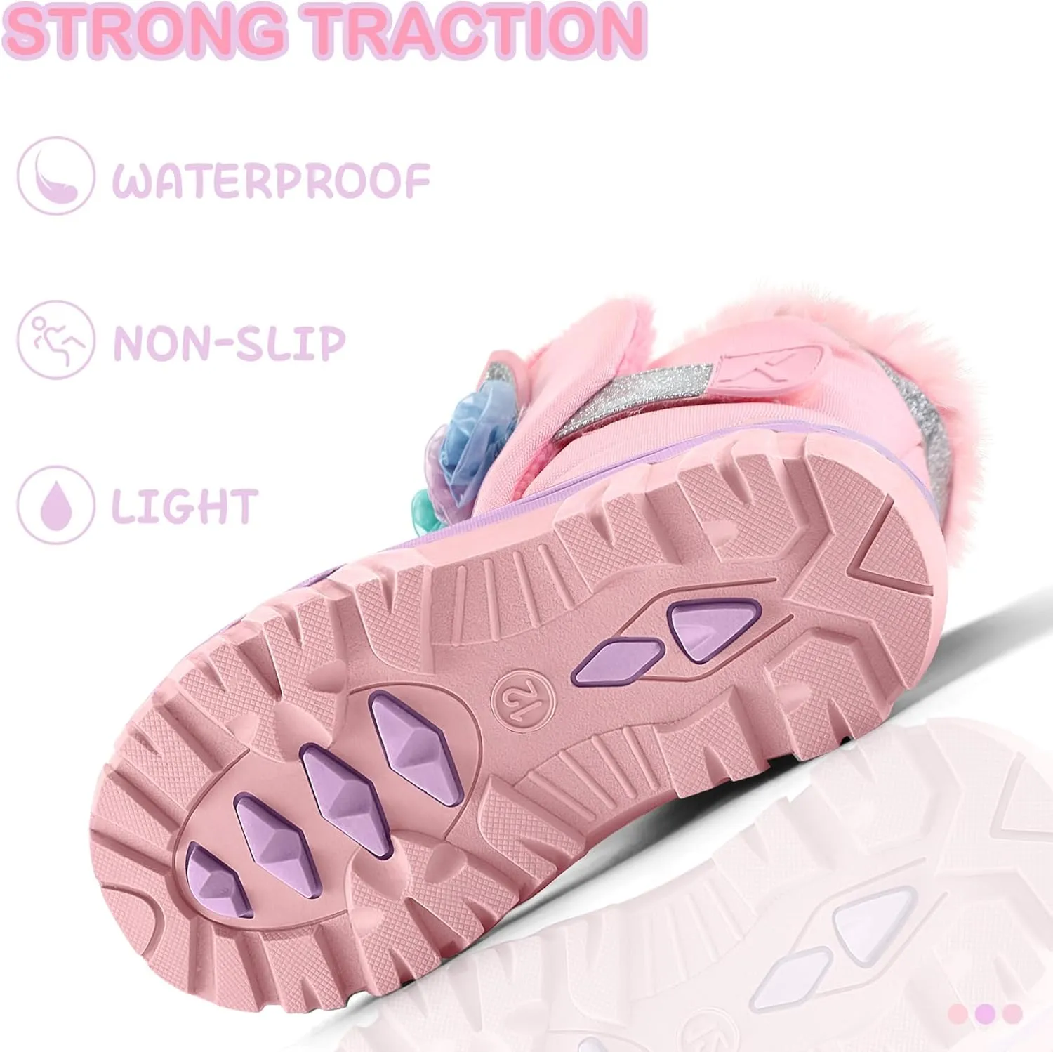 K KomForme Waterproof Girls Snow Boots with Faux Fur Lining, Warm Winter Shoes for Kids (Toddler/Little Kid/Big Kid)