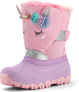 K KomForme Waterproof Girls Snow Boots with Faux Fur Lining, Warm Winter Shoes for Kids (Toddler/Little Kid/Big Kid)