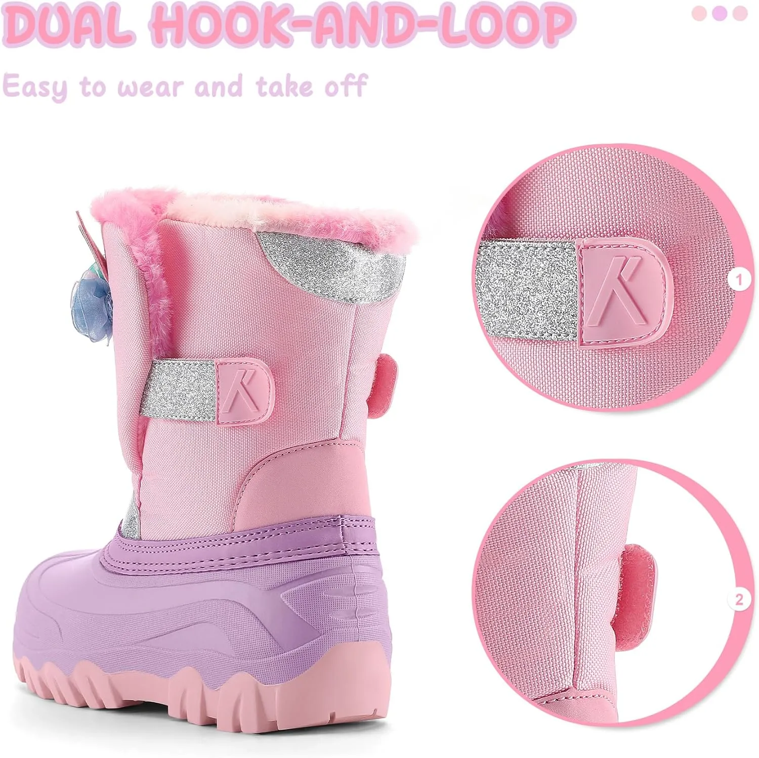 K KomForme Waterproof Girls Snow Boots with Faux Fur Lining, Warm Winter Shoes for Kids (Toddler/Little Kid/Big Kid)