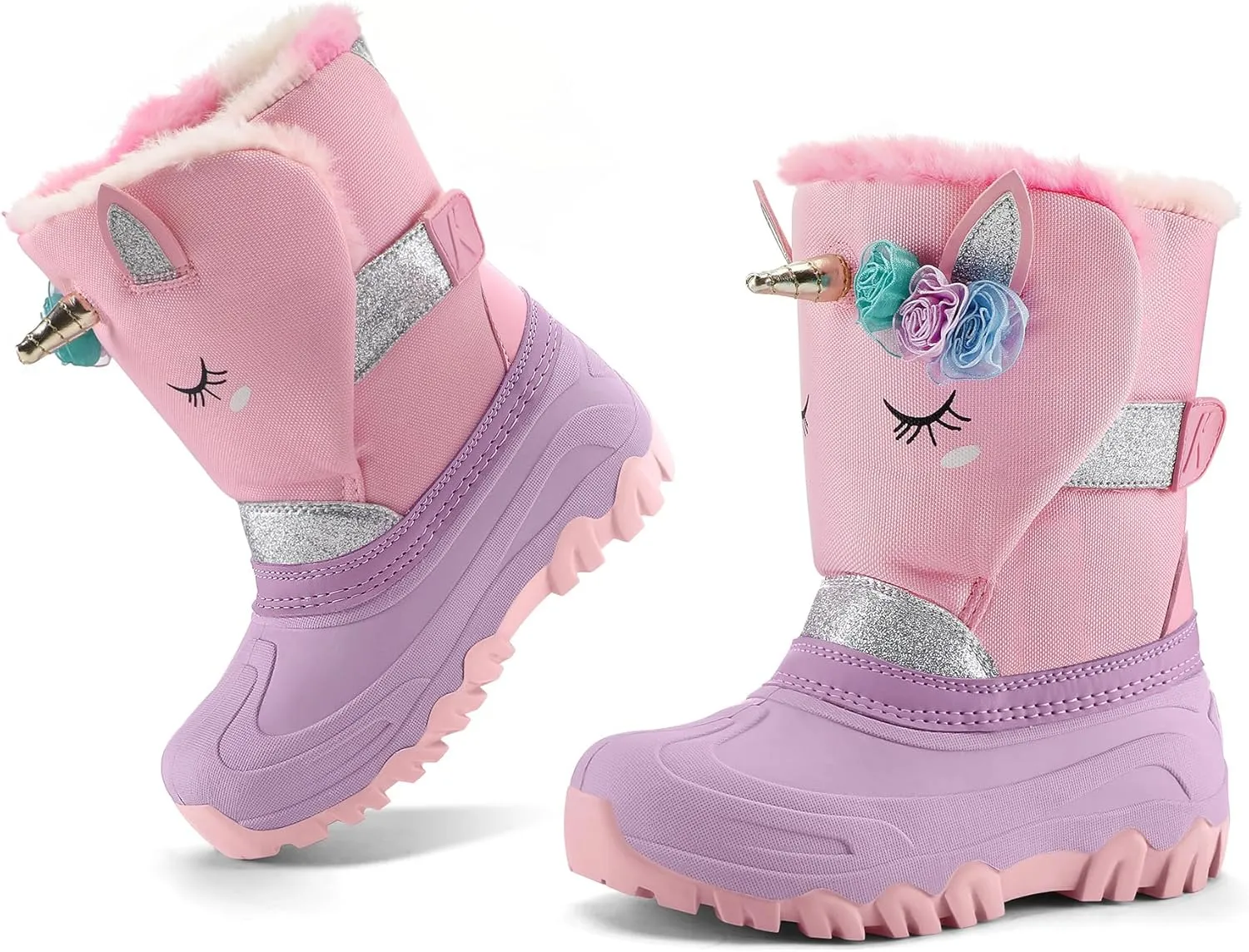 K KomForme Waterproof Girls Snow Boots with Faux Fur Lining, Warm Winter Shoes for Kids (Toddler/Little Kid/Big Kid)