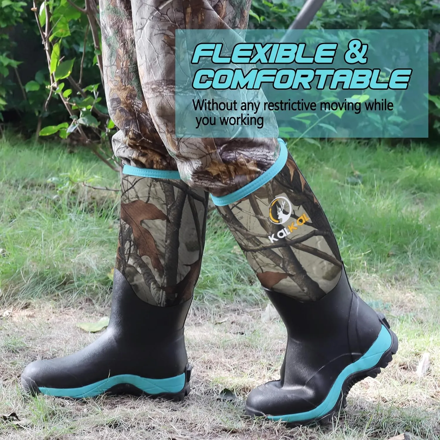 Kalkal Rubber Boots for Women, Insulated Waterproof Womens Hunting Boots, 6mm Neoprene Camo Hunting Boot Tall Rain Boots for Women Mud Working Gardening Farming