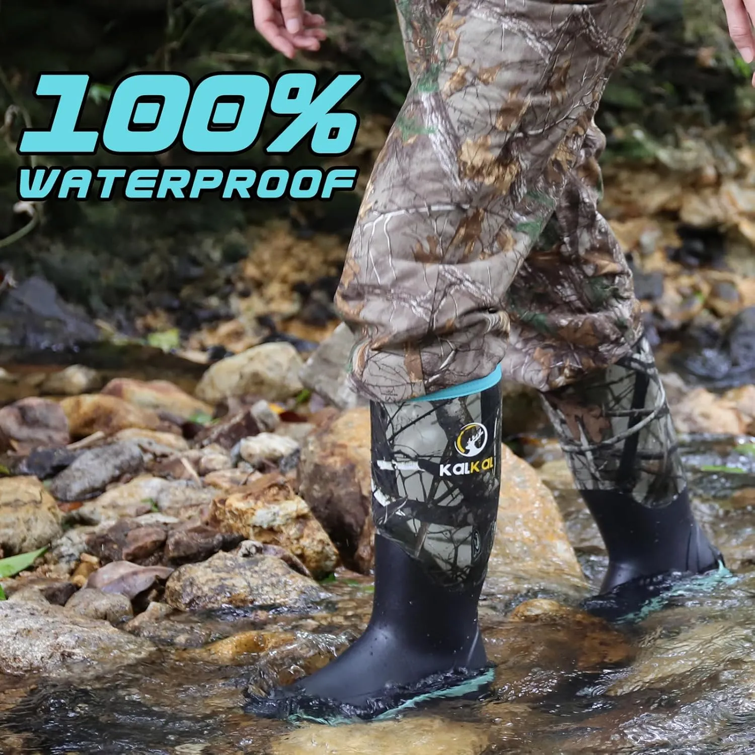 Kalkal Rubber Boots for Women, Insulated Waterproof Womens Hunting Boots, 6mm Neoprene Camo Hunting Boot Tall Rain Boots for Women Mud Working Gardening Farming