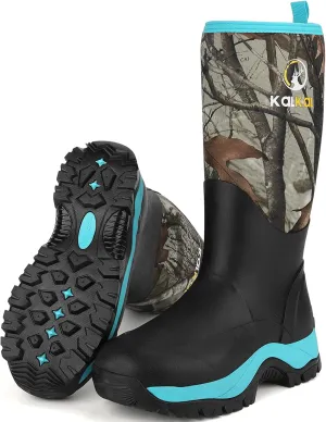 Kalkal Rubber Boots for Women, Insulated Waterproof Womens Hunting Boots, 6mm Neoprene Camo Hunting Boot Tall Rain Boots for Women Mud Working Gardening Farming