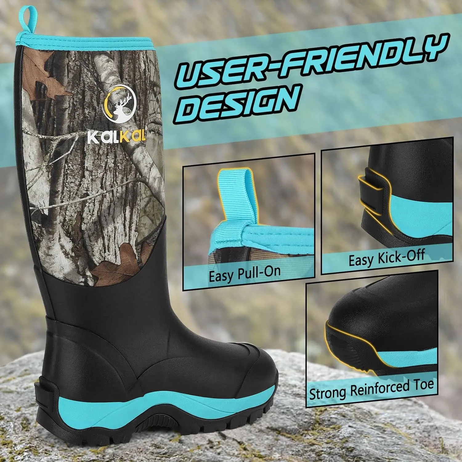 Kalkal Rubber Boots for Women, Insulated Waterproof Womens Hunting Boots, 6mm Neoprene Camo Hunting Boot Tall Rain Boots for Women Mud Working Gardening Farming