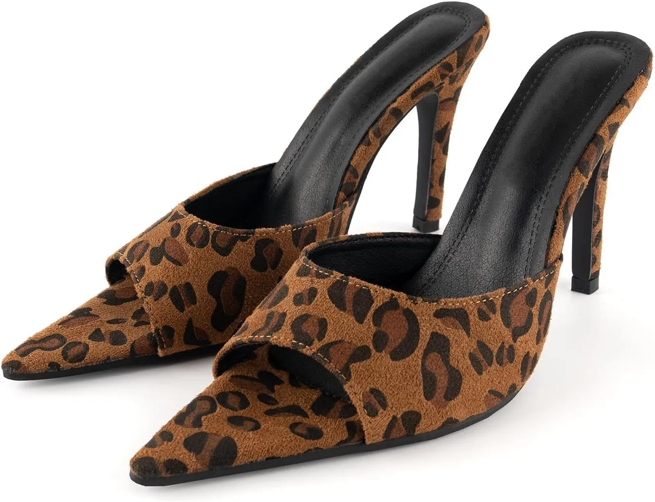 KaroNairy Leopard Print Stilettos Heels for Women Open Toe Heeled Sandals Slip on Pumps Party Wedding Dressy Shoes
