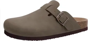 KIDMI Women's Cork Footbed Clogs Leather Mules Comfort Potato Shoes with Arch Support