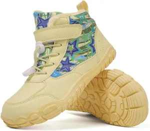 Kids Barefoot Shoes Fur Lined Zero Drop Sole,Unisex-Child Wide Toe Box Hiking Boots,Boys Girls Anti-Slip Waterproof Minimalist High Top Snow Boots (Toddler/Little Kids/Big Kids)