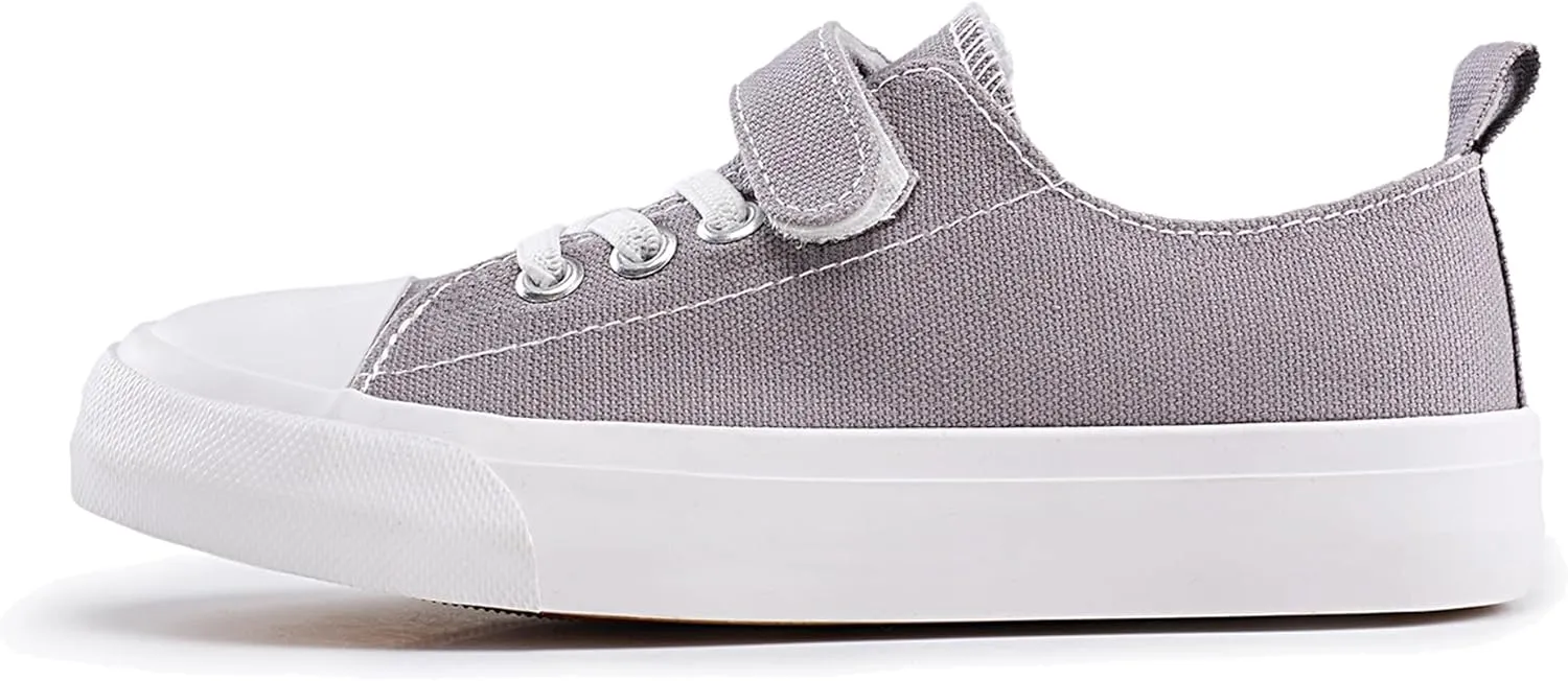 Kids Canvas Sneakers for Boys Girls Lace-up Canvas Shoes Low Top Toddler Walking Shoes Casual Lightweight Adjustable Strap Big Kid Running Sneakers
