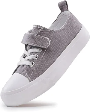 Kids Canvas Sneakers for Boys Girls Lace-up Canvas Shoes Low Top Toddler Walking Shoes Casual Lightweight Adjustable Strap Big Kid Running Sneakers