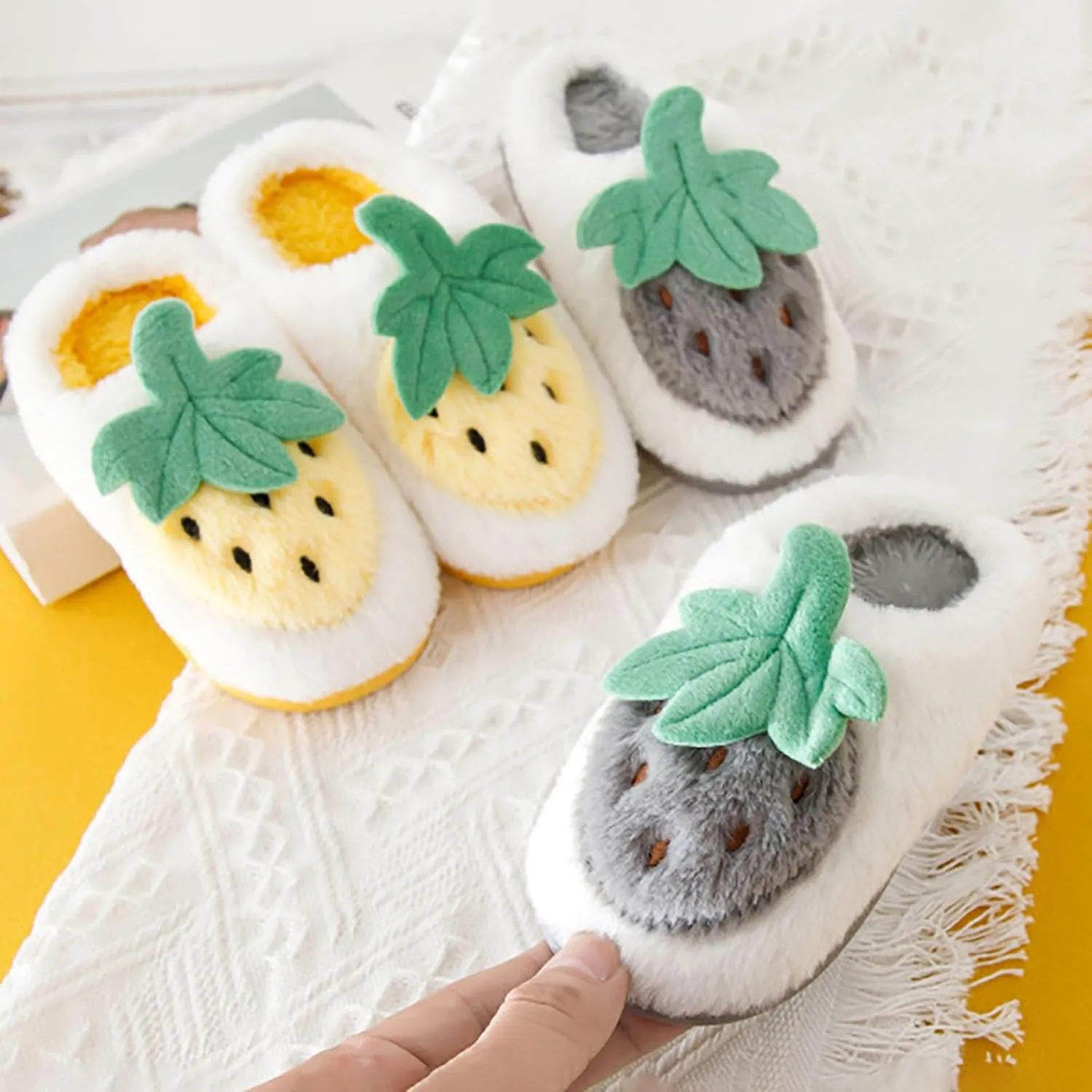 Kids Cute Strawberry 𝐌ushroom Slippers Soft Bottom Comfort Slippers Fleece Plush Warm Cozy Outdoor Tween Shoes
