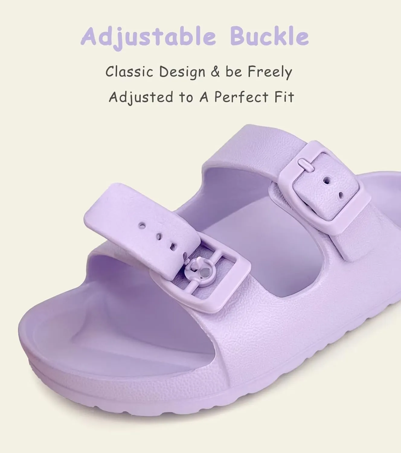 Kids Slides Sandals Double Buckle Adjustable Boys Girls