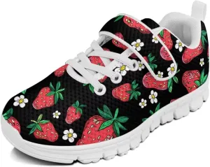 Kids Sneakers for Boys Girls Running Tennis Shoes Lightweight Breathable Sport Athletic Red Strawberry Floral Pattern