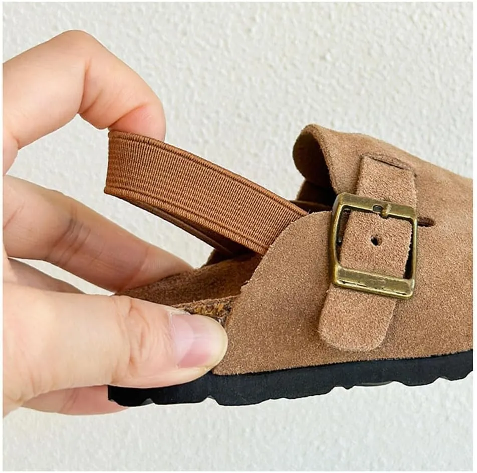 Kids Suede Clogs Toddler Clogs Boys Girls Sandals Cork Adjustable Buckle Mules