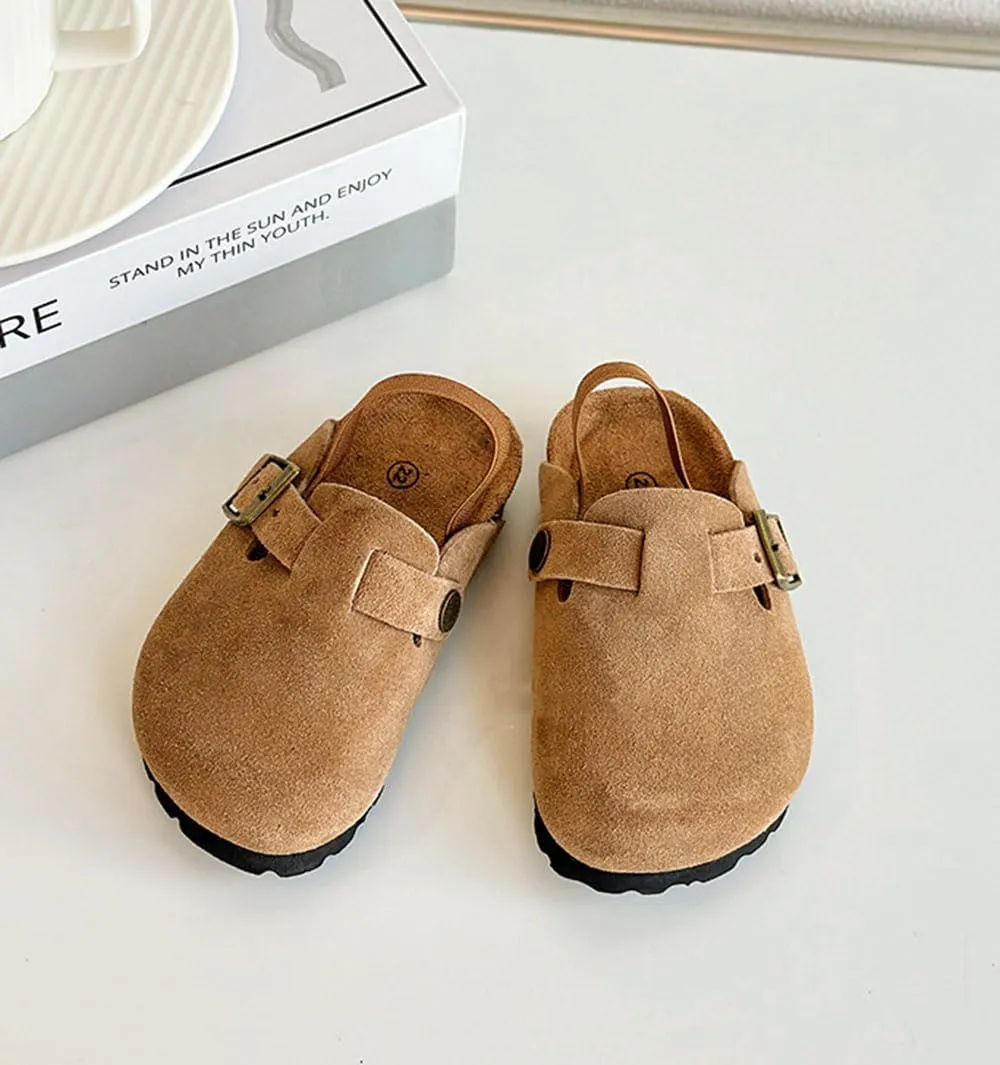 Kids Suede Clogs Toddler Clogs Boys Girls Sandals Cork Adjustable Buckle Mules