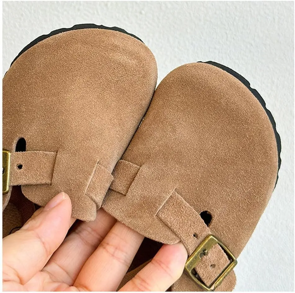 Kids Suede Clogs Toddler Clogs Boys Girls Sandals Cork Adjustable Buckle Mules