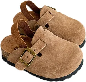 Kids Suede Clogs Toddler Clogs Boys Girls Sandals Cork Adjustable Buckle Mules