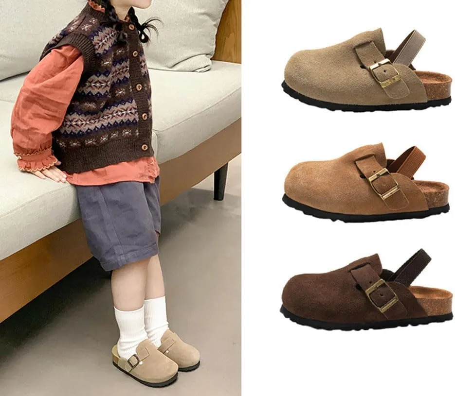 Kids Suede Clogs Toddler Clogs Boys Girls Sandals Cork Adjustable Buckle Mules