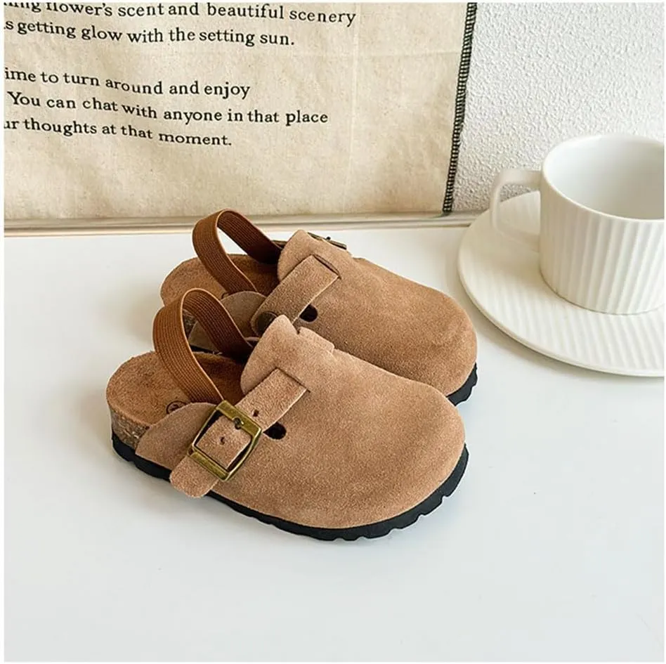 Kids Suede Clogs Toddler Clogs Boys Girls Sandals Cork Adjustable Buckle Mules