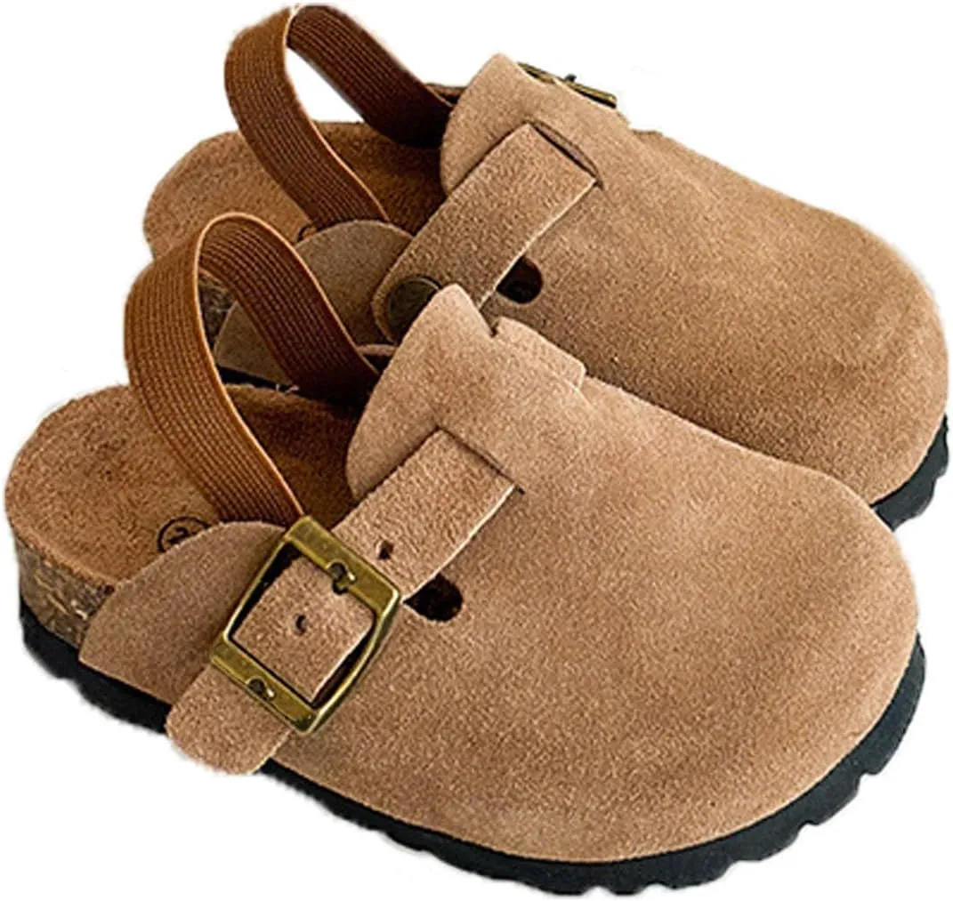 Kids Suede Clogs Toddler Clogs Boys Girls Sandals Cork Adjustable Buckle Mules