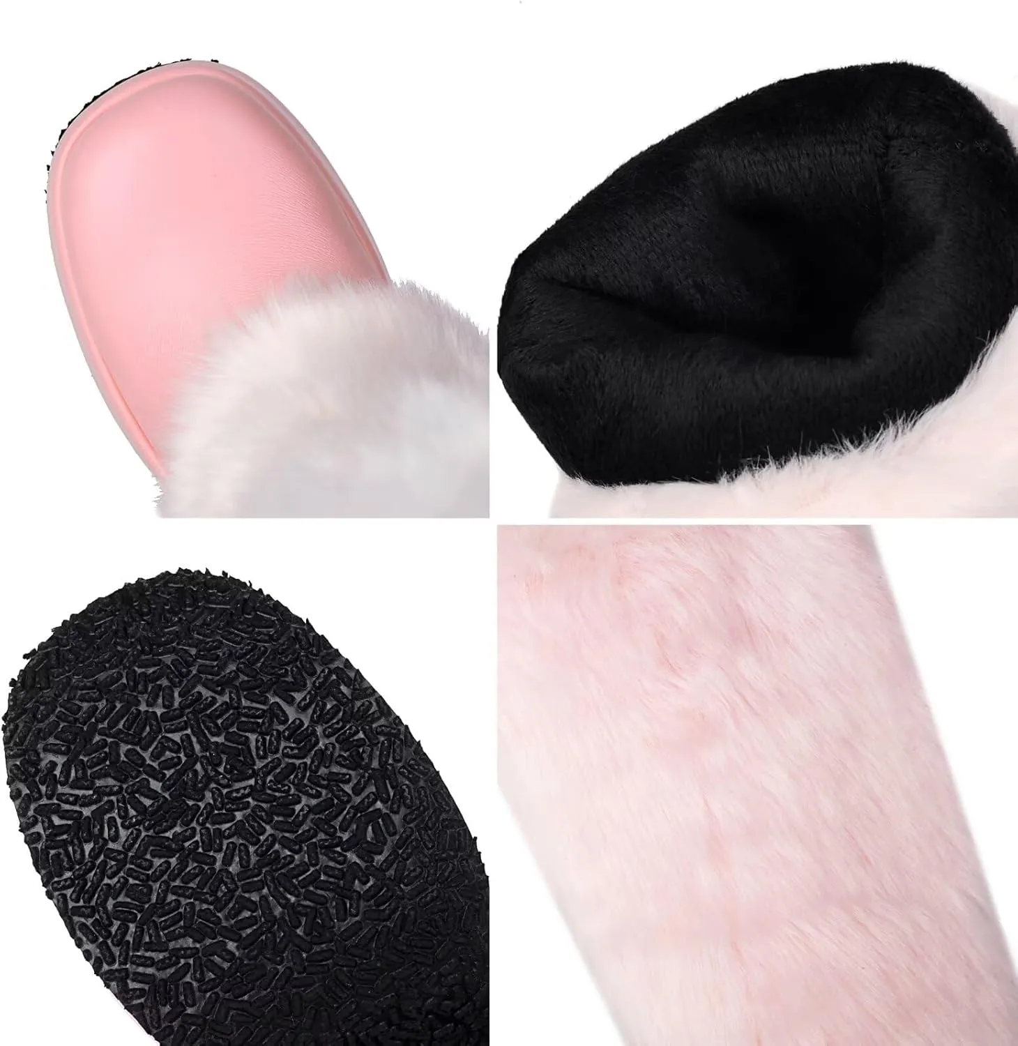 KISSASA Mid Calf Fluffy Furry Boots Warm Platform Chunky High Heel Pull On Boots Fashion Winter Boots