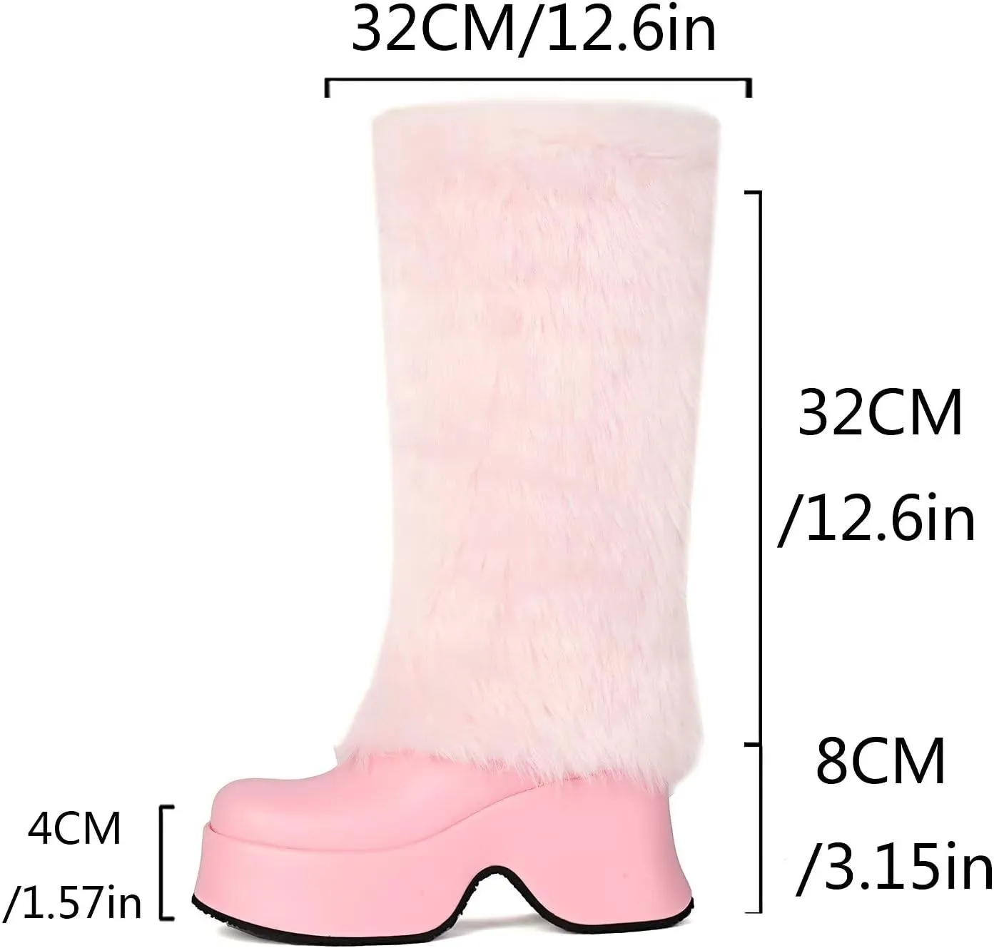 KISSASA Mid Calf Fluffy Furry Boots Warm Platform Chunky High Heel Pull On Boots Fashion Winter Boots