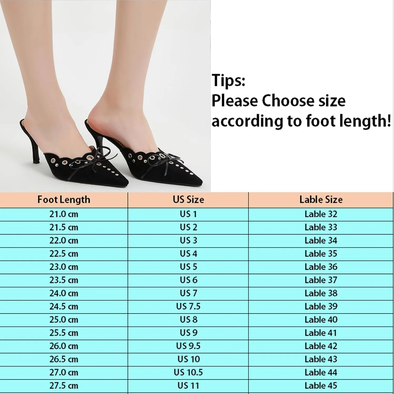 Kitten Heels for Women Pointed Toe Bow Mules Silp On Studded Heel Sandals