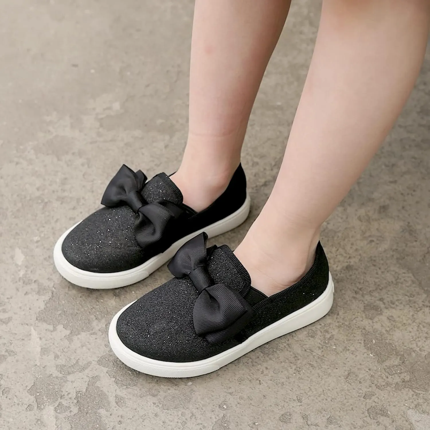 kkdom Girls Slip On Glitter Sneakers Cute Bow Lazy Tennis Shoes Loafers for Little Girls(Toddler/Little Kid/Big Kid)